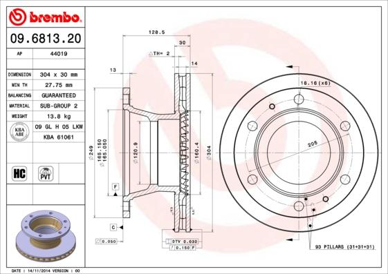 Brembo 09.6813.20 - Тормозной диск autospares.lv
