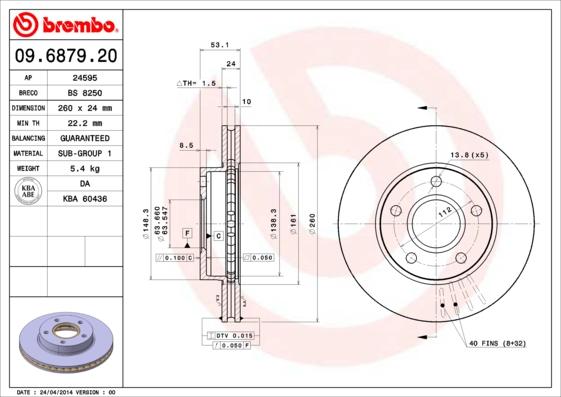 Brembo 09.6879.20 - Тормозной диск autospares.lv