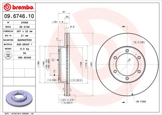 Brembo 09.6746.10 - Тормозной диск autospares.lv