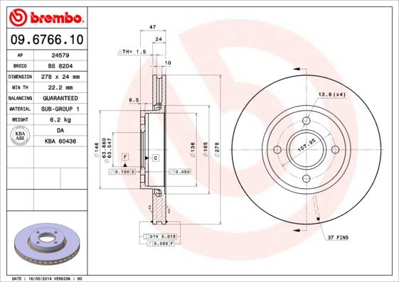 Brembo 09.6766.10 - Тормозной диск autospares.lv