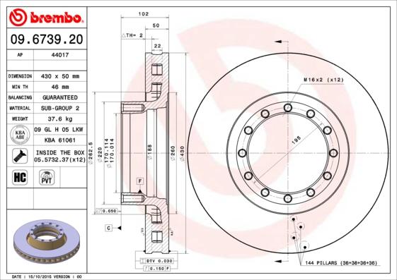 Brembo 09.6739.20 - Тормозной диск autospares.lv
