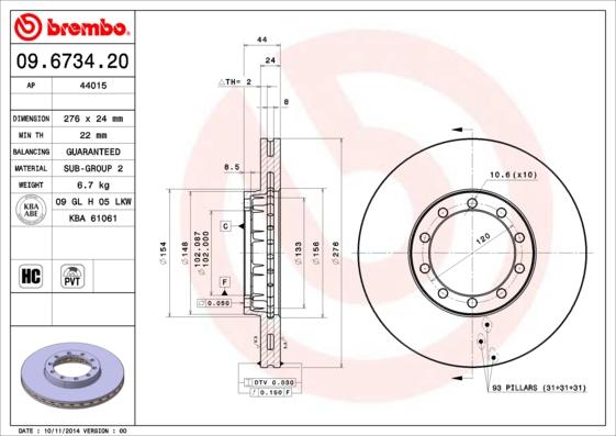 Brembo 09.6734.20 - Тормозной диск autospares.lv