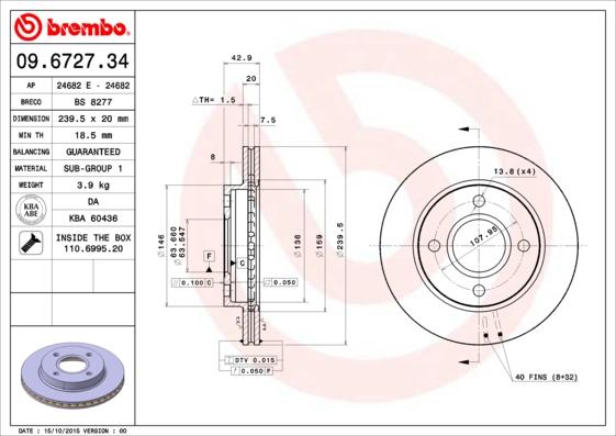 Brembo 09.6727.34 - Тормозной диск autospares.lv