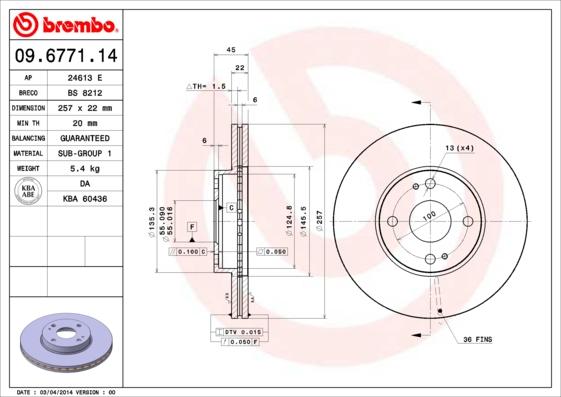 Brembo 09.6771.14 - Тормозной диск autospares.lv