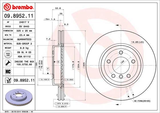 Brembo 09.8952.11 - Тормозной диск autospares.lv