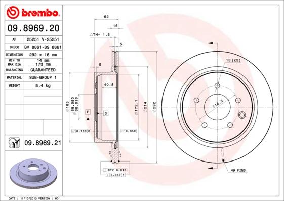 Brembo 09.8969.20 - Тормозной диск autospares.lv