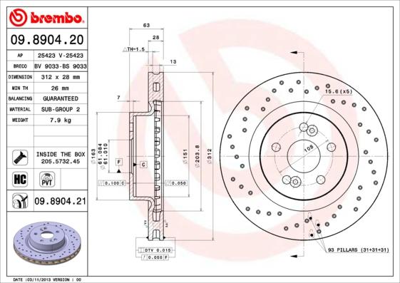 Brembo 09.8904.21 - Тормозной диск autospares.lv