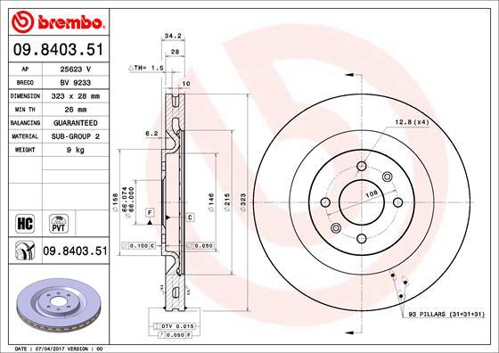 Brembo 09.8403.51 - Тормозной диск autospares.lv