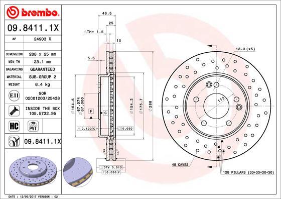 Brembo 09.8411.1X - Тормозной диск autospares.lv