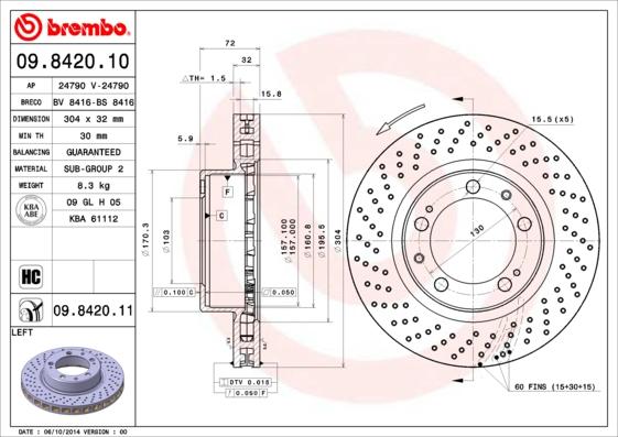 Brembo 09.8420.11 - Тормозной диск autospares.lv