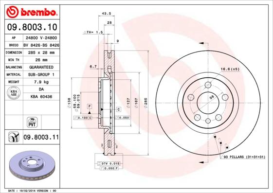 Brembo 09.8003.11 - Тормозной диск autospares.lv