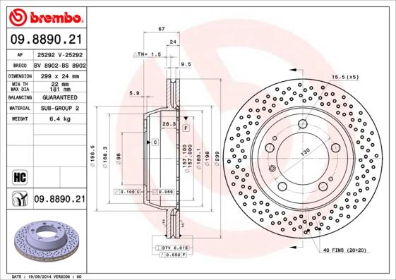 Brembo 09.8890.21 - Тормозной диск autospares.lv