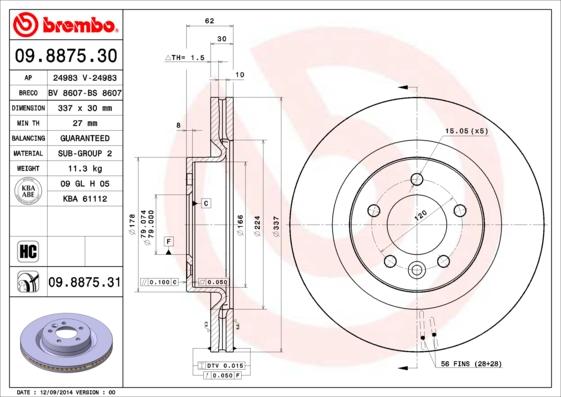 Brembo 09.8875.31 - Тормозной диск autospares.lv