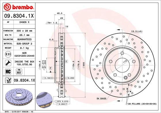 Brembo 09.8304.1X - Тормозной диск autospares.lv