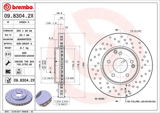 Brembo 09.8304.2X - Тормозной диск autospares.lv