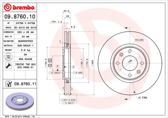Brembo 09.8760.10 - Тормозной диск autospares.lv