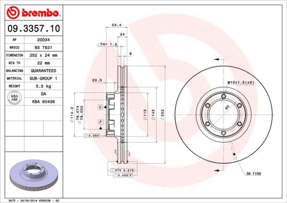 Brembo 09.3357.10 - Тормозной диск autospares.lv