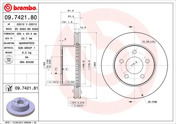 Brembo 09.7421.81 - Тормозной диск autospares.lv