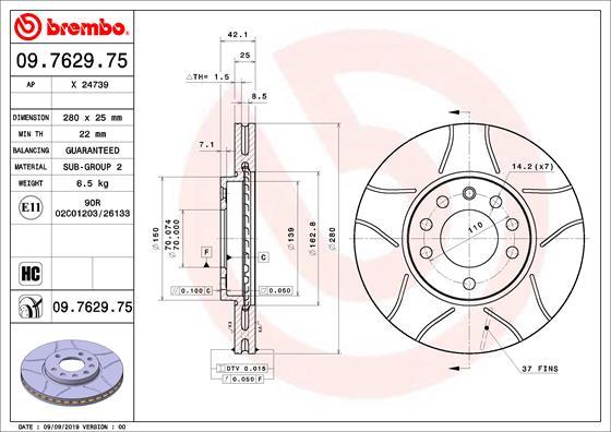 Brembo 09.7629.75 - Тормозной диск autospares.lv