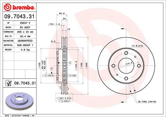 Brembo 09.7043.31 - Тормозной диск autospares.lv