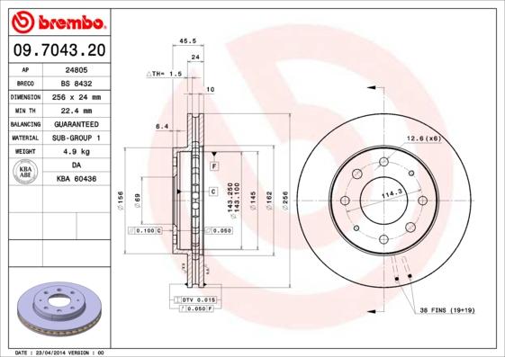 Brembo 09.7043.20 - Тормозной диск autospares.lv