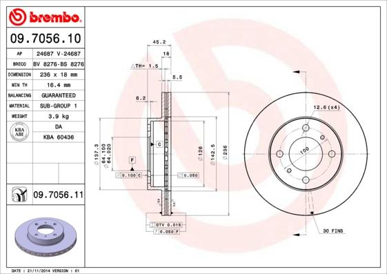 Brembo 09.7056.11 - Тормозной диск autospares.lv