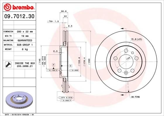 Brembo 09.7012.30 - Тормозной диск autospares.lv