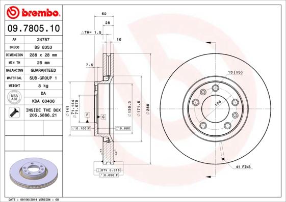 Brembo 09.7805.10 - Тормозной диск autospares.lv