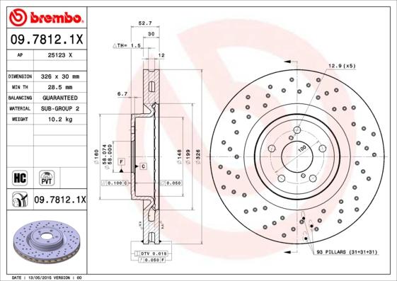 Brembo 09.7812.1X - Тормозной диск autospares.lv