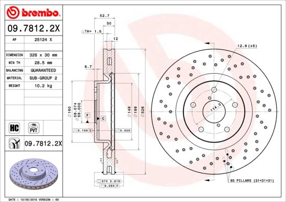 Brembo 09.7812.2X - Тормозной диск autospares.lv