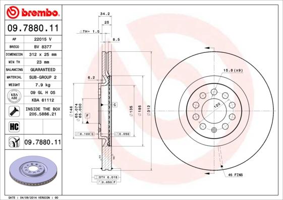 Brembo 09.7880.11 - Тормозной диск autospares.lv
