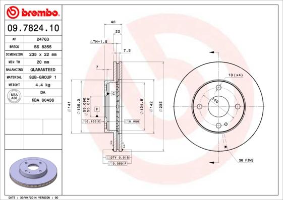 Brembo 09.7824.10 - Тормозной диск autospares.lv