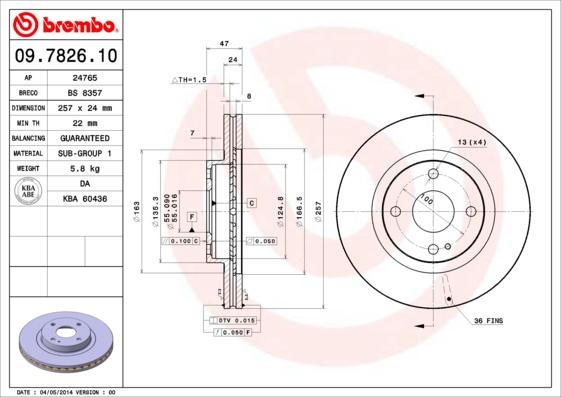 Brembo 09.7826.10 - Тормозной диск autospares.lv