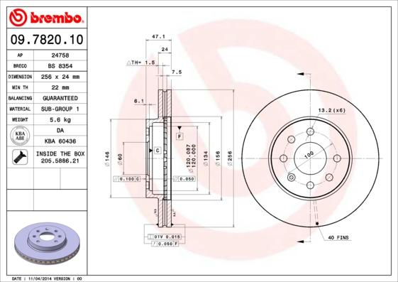 Brembo 09.7820.10 - Тормозной диск autospares.lv