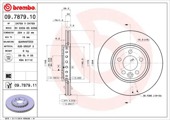 Brembo 09.7879.11 - Тормозной диск autospares.lv
