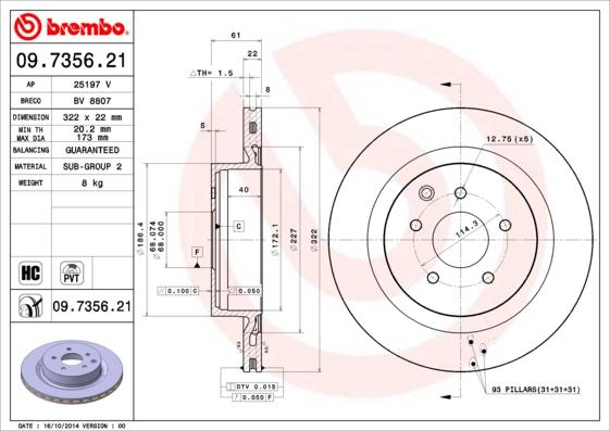 Brembo 09.7356.21 - Тормозной диск autospares.lv