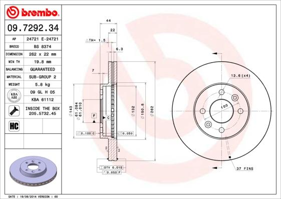 Brembo 09.7292.34 - Тормозной диск autospares.lv