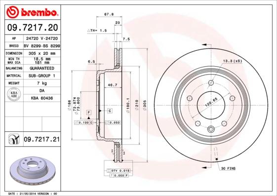 Brembo 09.7217.21 - Тормозной диск autospares.lv