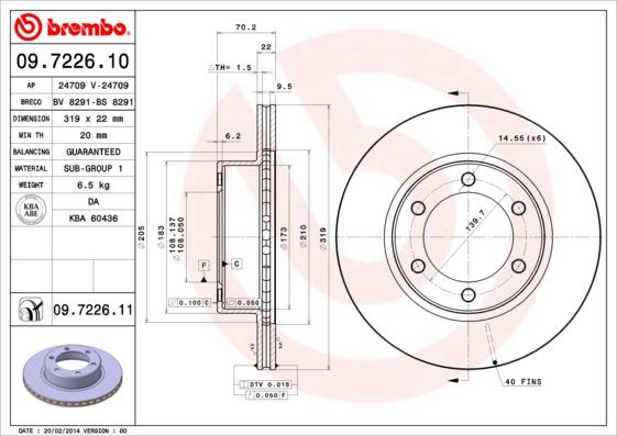 Brembo 09.7226.11 - Тормозной диск autospares.lv