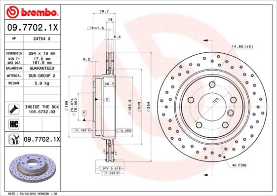 Brembo 09.7702.1X - Тормозной диск autospares.lv