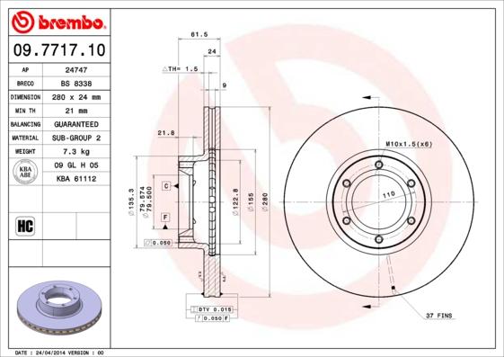 Brembo 09.7717.10 - Тормозной диск autospares.lv