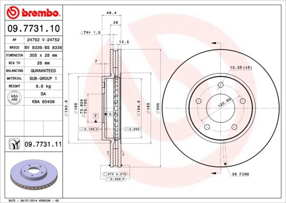 Brembo 09.7731.10 - Тормозной диск autospares.lv