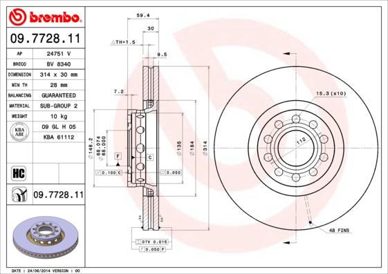 Brembo 09.7728.11 - Тормозной диск autospares.lv