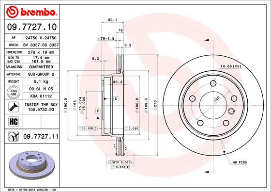 Brembo 09.7727.11 - Тормозной диск autospares.lv