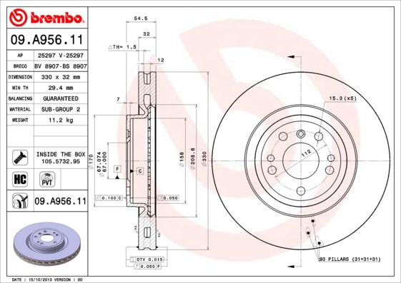 Brembo 09.A956.11 - Тормозной диск autospares.lv