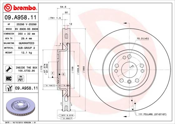 Brembo 09.A958.11 - Тормозной диск autospares.lv