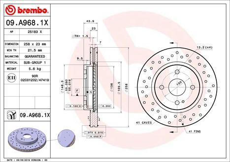 Brembo 09.A968.1X - Тормозной диск autospares.lv