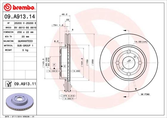 Brembo 09.A913.14 - Тормозной диск autospares.lv