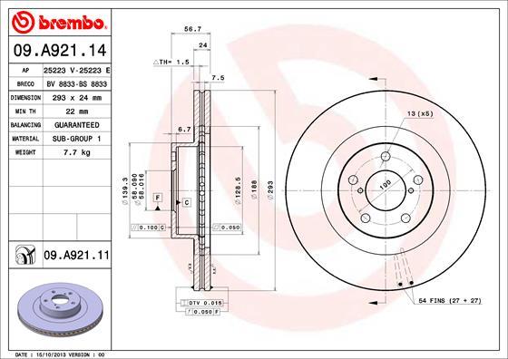Brembo 09.A921.11 - Тормозной диск autospares.lv