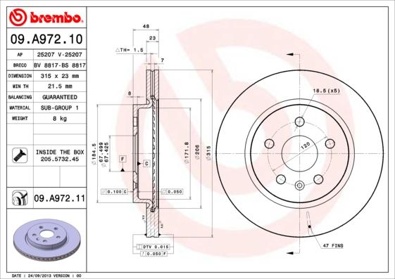 Brembo 09.A972.11 - Тормозной диск autospares.lv